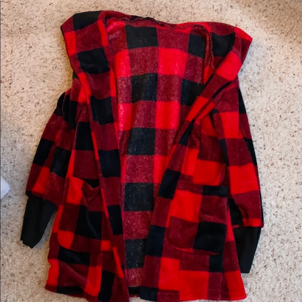 Red flannel fluffy lounge Cartigan